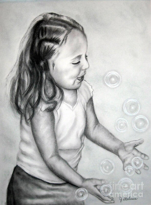 Charcoal Poster featuring the painting Girl Blowing Bubbles II by Jane Steelman