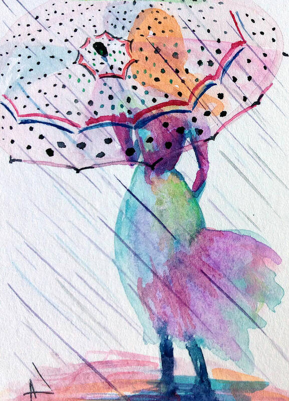 Art Poster featuring the painting Girl with Umbrella Dot by Patricia Lazaro