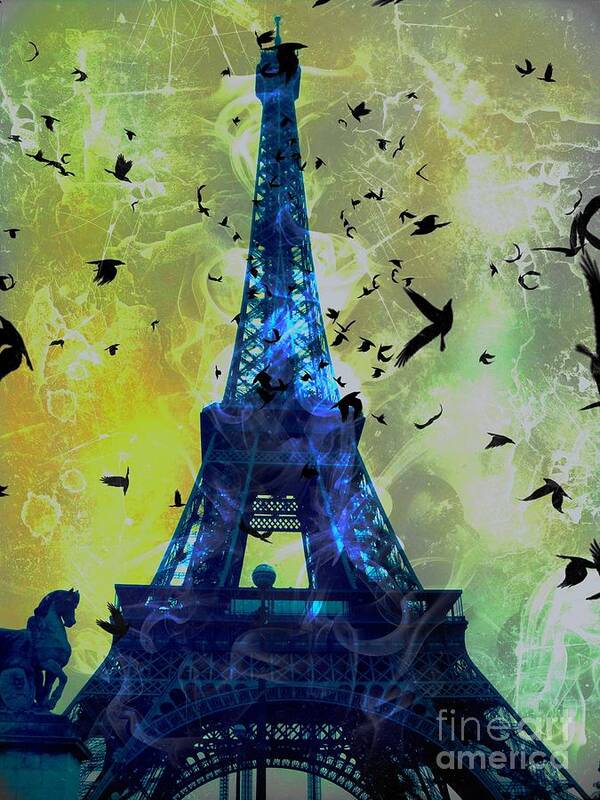 Eiffel Tower Poster featuring the digital art Glowing Eiffel Tower by Marina McLain
