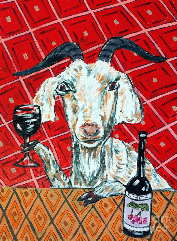 Goat Poster featuring the painting Goat at the Wine tasting by Jay Schmetz