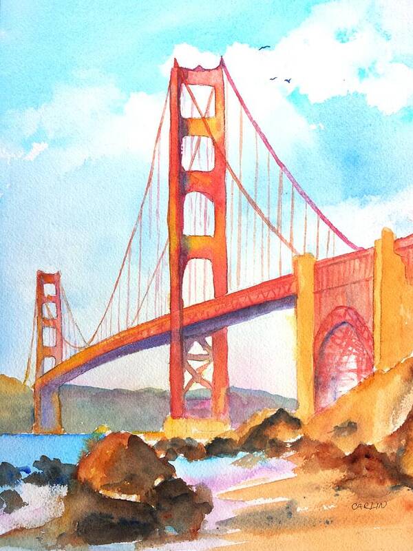 Golden Gate Poster featuring the painting Golden Gate Bridge 3 by Carlin Blahnik CarlinArtWatercolor
