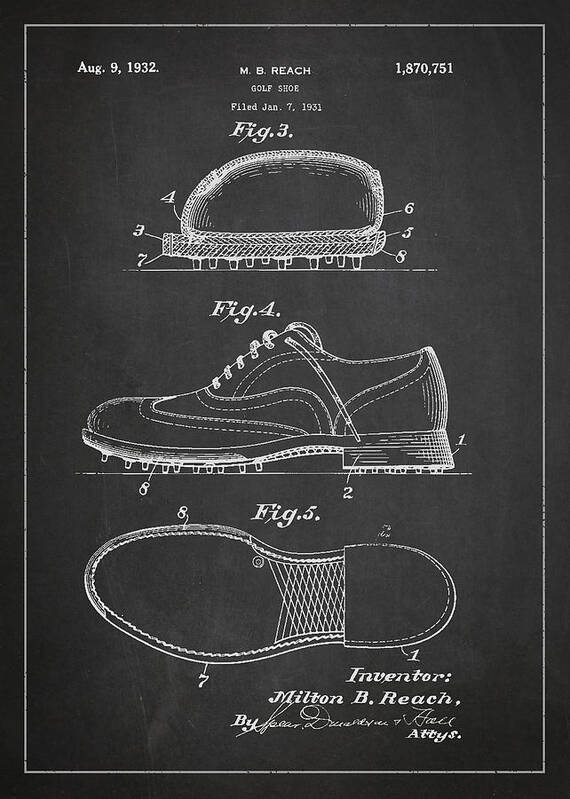 Golf Shoe Poster featuring the digital art Golf shoe Patent Drawing From 1931 by Aged Pixel