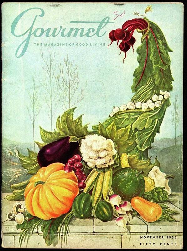 Illustration Poster featuring the photograph Gourmet Cover Illustration Of A Cornucopia by Hilary Knight