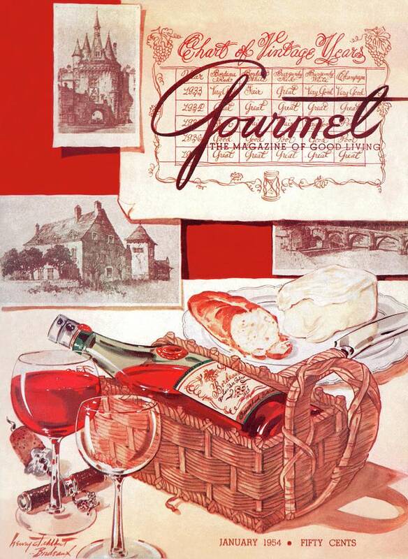 Food Poster featuring the painting Gourmet Cover Of A Bottle Of Bordeaux by Henry Stahlhut