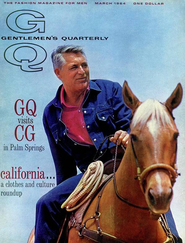 Fashion Poster featuring the photograph Gq Cover Of Actor Carey Grant Horseback Riding by Hal Adams