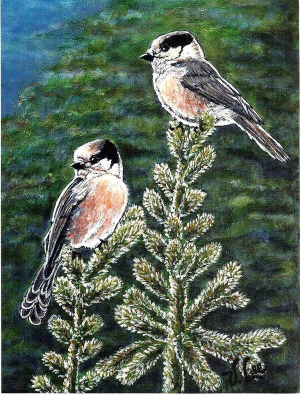 Birds Poster featuring the painting Gray Jays by VLee Watson