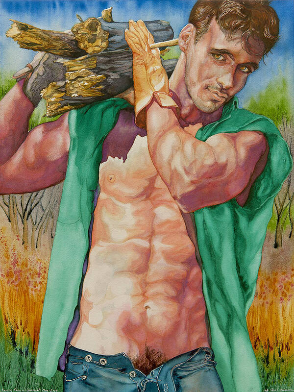 Young Male Poster featuring the painting Green Lumberjack by Xavier Francois Hussenet