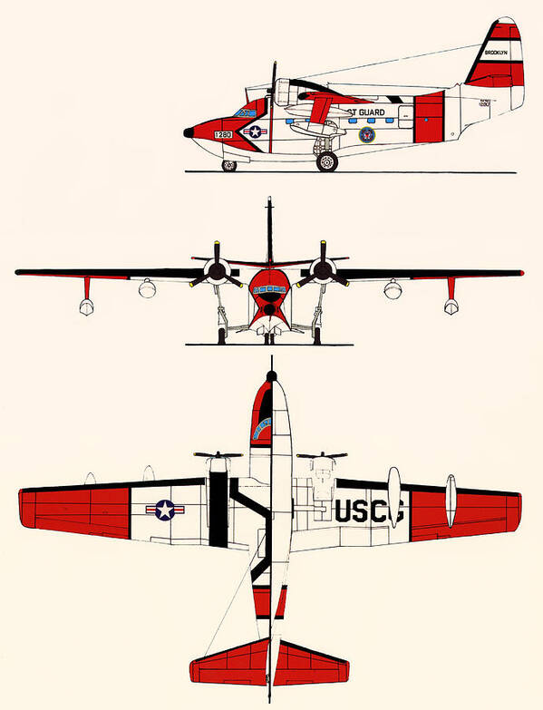 Drawing Poster featuring the drawing Grumman HU-16E Albatross by Mountain Dreams