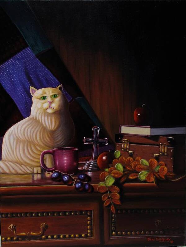 Still Life With Cat Poster featuring the painting Grumpy Cat by Gene Gregory