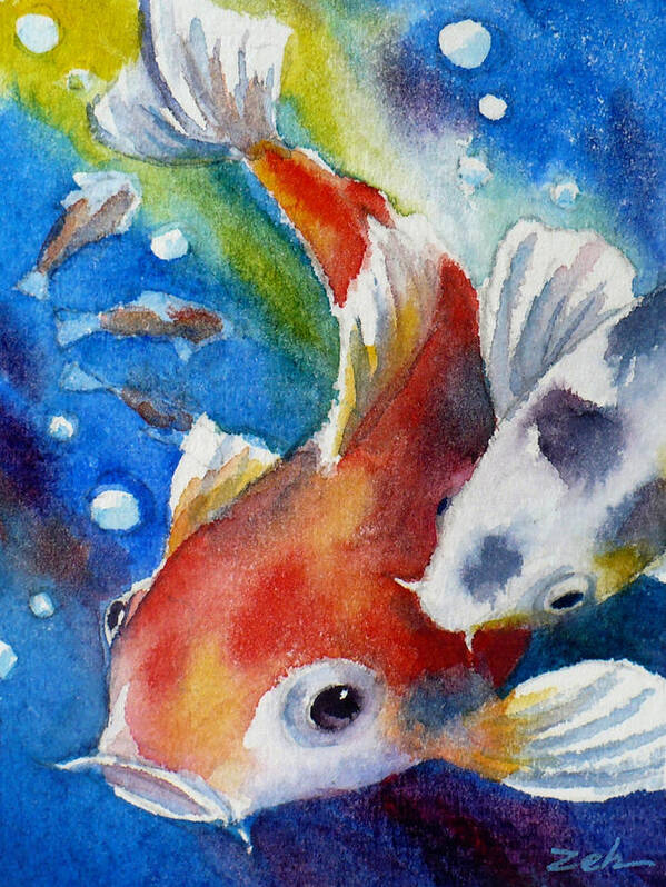 Animal Art Poster featuring the painting Gustave the Koi Fish by Janet Zeh