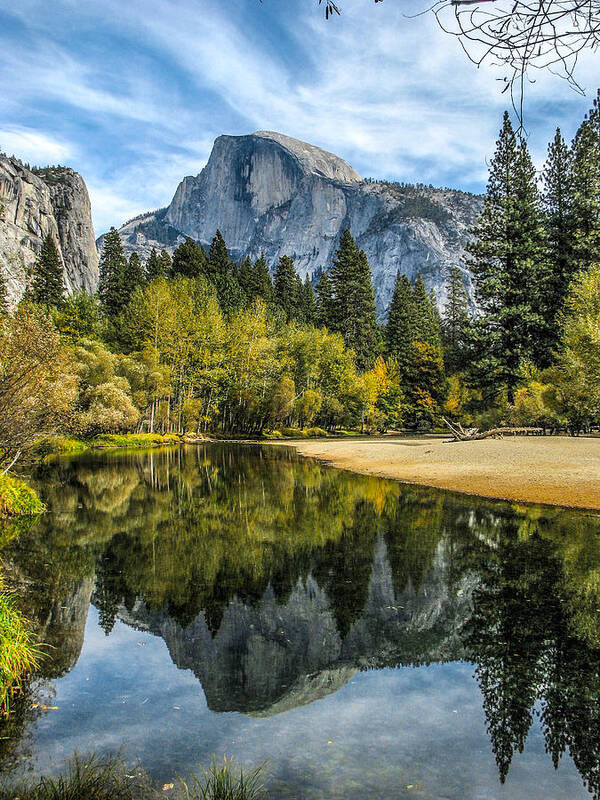 Half Dome Poster featuring the photograph Half Dome Reflected in the Merced River by John Haldane