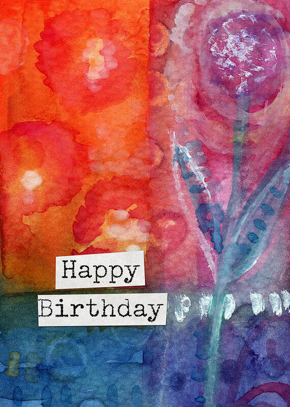 #faaAdWordsBest Poster featuring the painting Happy Birthday- watercolor floral card by Linda Woods