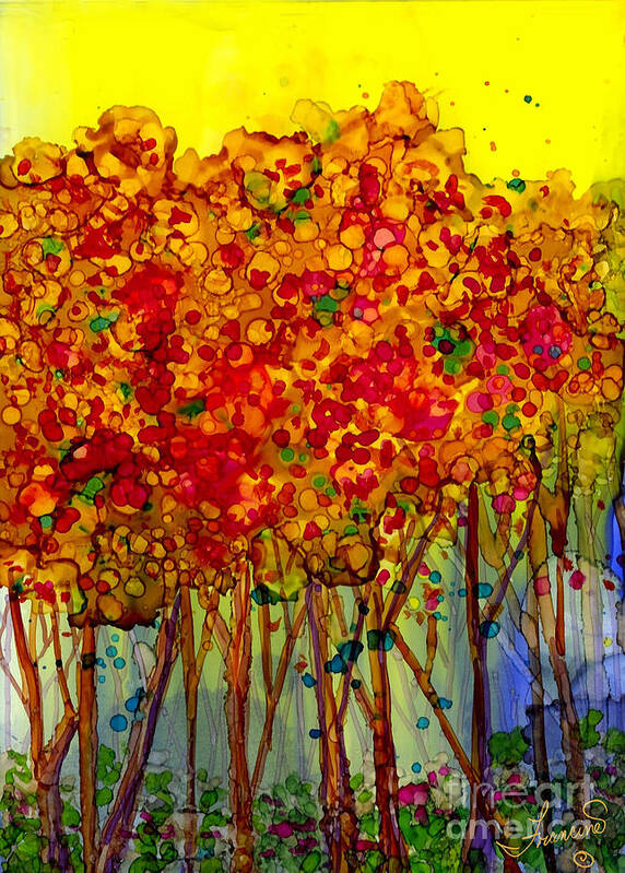 Orange Poster featuring the mixed media Happy Trees by Francine Dufour Jones