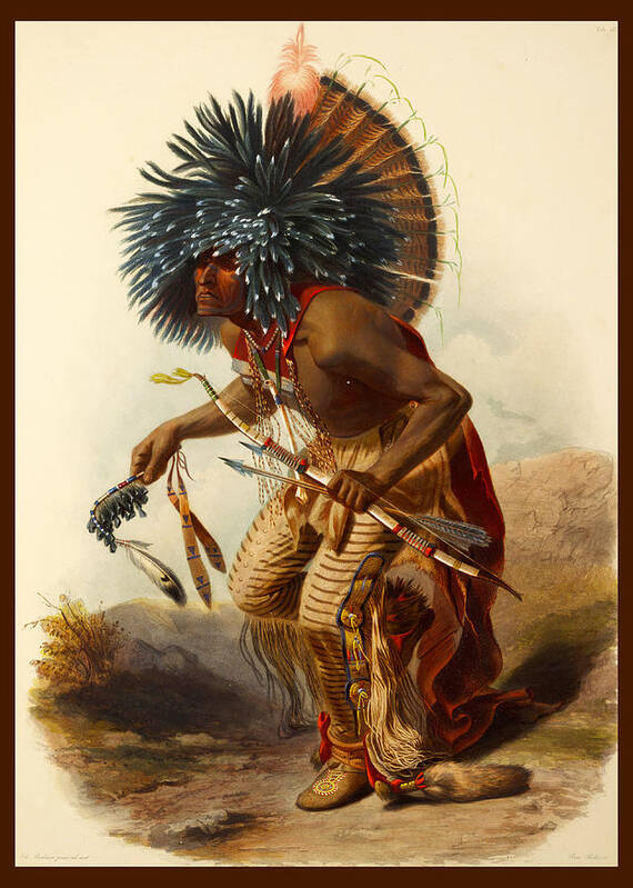 Native American Poster Poster featuring the digital art Hidatsa Warrior by Karl Bodmer