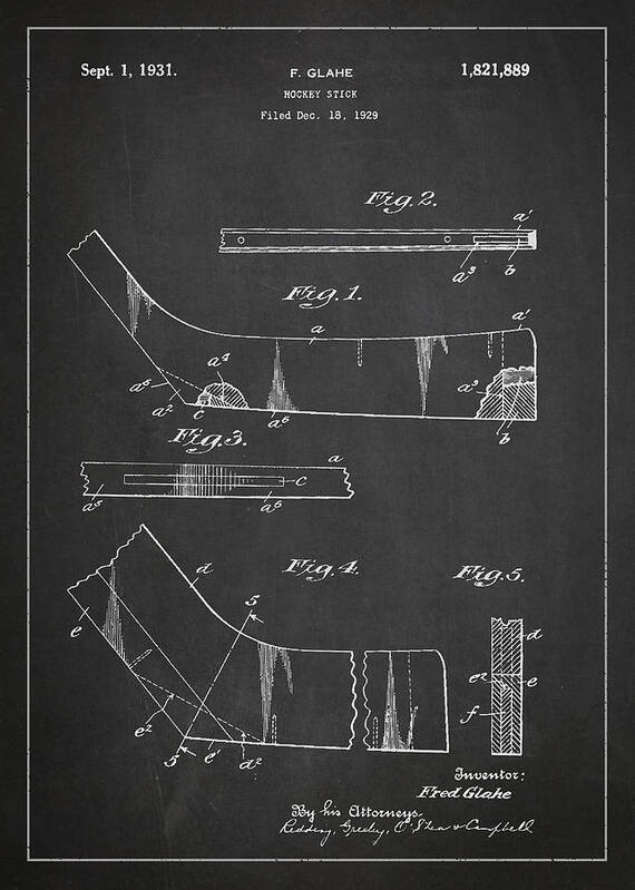 Hockey Poster featuring the digital art Hockey Stick Patent Drawing From 1929 by Aged Pixel