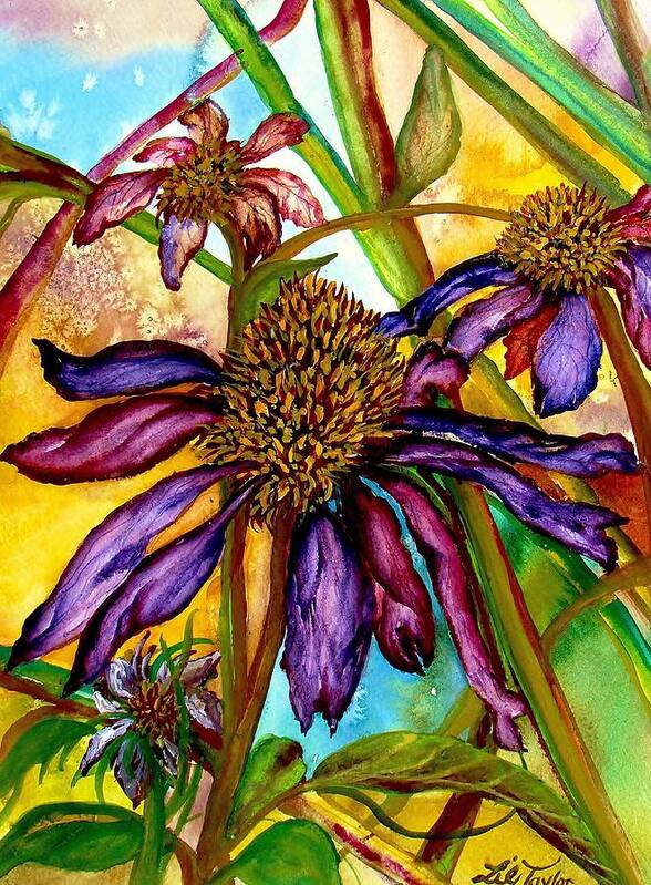 Coneflowers Poster featuring the painting Holding On to Summer SOLD by Lil Taylor