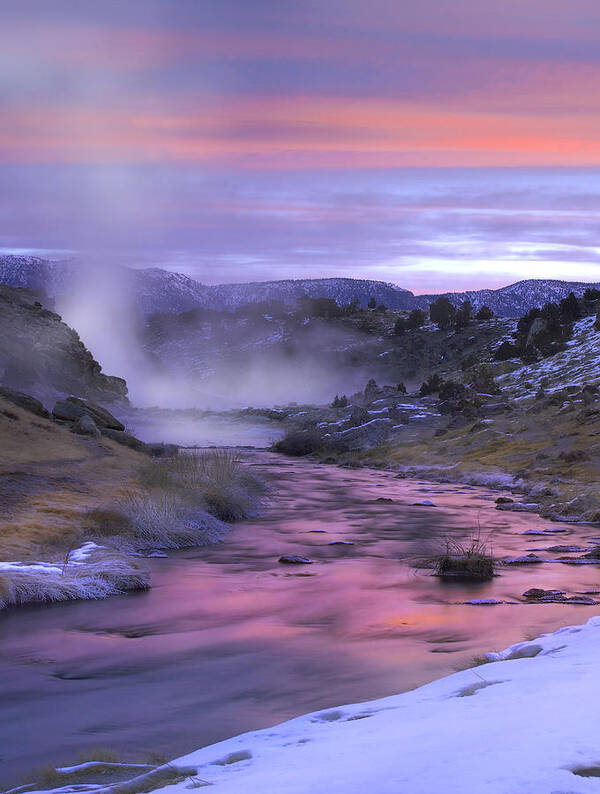 Feb0514 Poster featuring the photograph Hot Creek At Sunset Mammoth Lakes by Tim Fitzharris