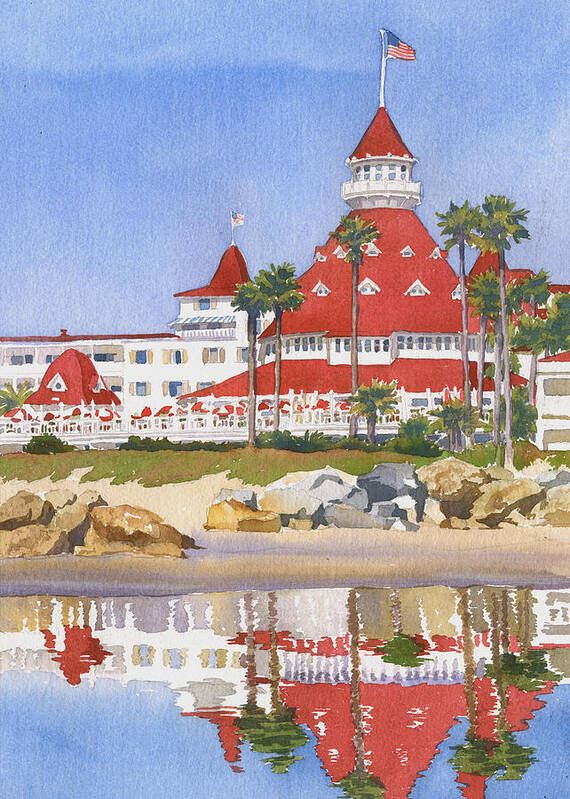 Coronado Poster featuring the painting Hotel Del Coronado Reflected by Mary Helmreich