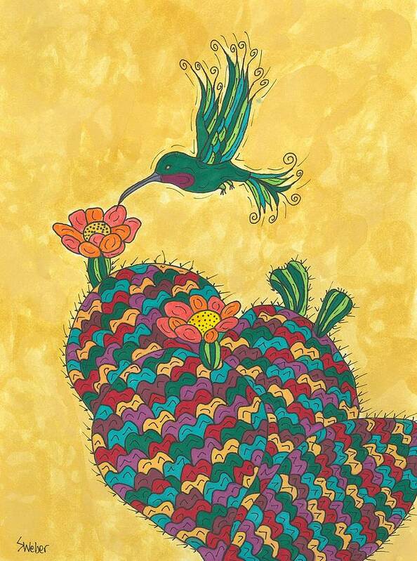 Prickly Pear Poster featuring the painting Hummingbird and Prickly Pear by Susie Weber