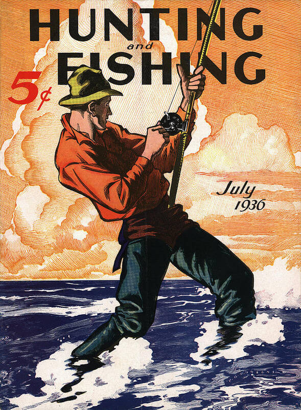 Antique Poster featuring the digital art Hunting and Fishing by Gary Grayson