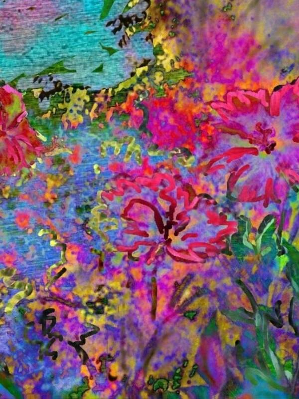 Sharkcrossing Poster featuring the digital art V Impressionistic Magenta Hibiscus - Vertical by Lyn Voytershark