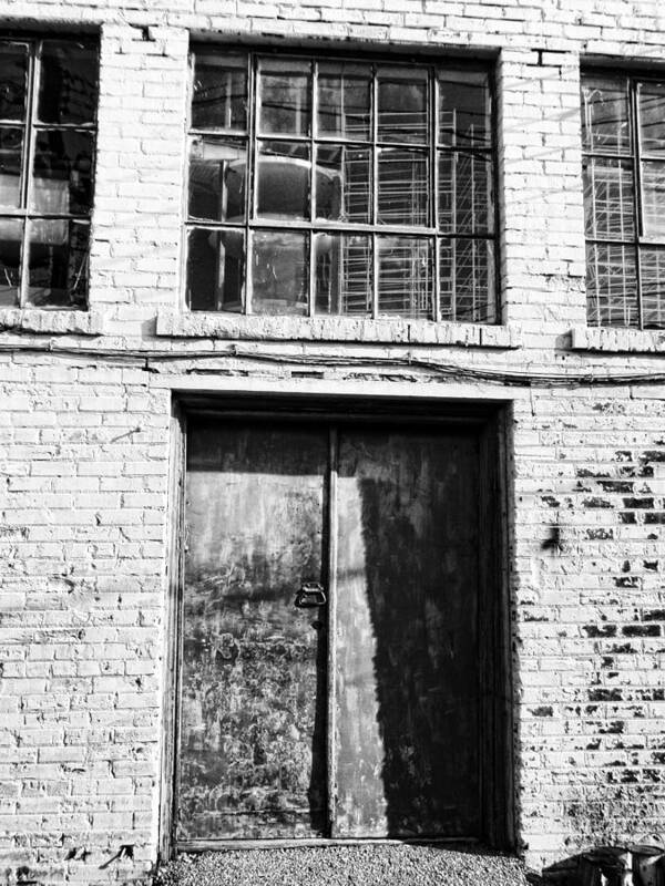 Alley Poster featuring the photograph Industrial Alley Grunge Textures in Black and White by Kathy Clark