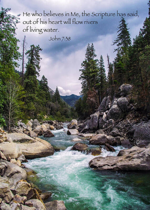 Flowing River Poster featuring the photograph Inspirational Bible Scripture Emerald Flowing River Fine Art Original Photography by Jerry Cowart
