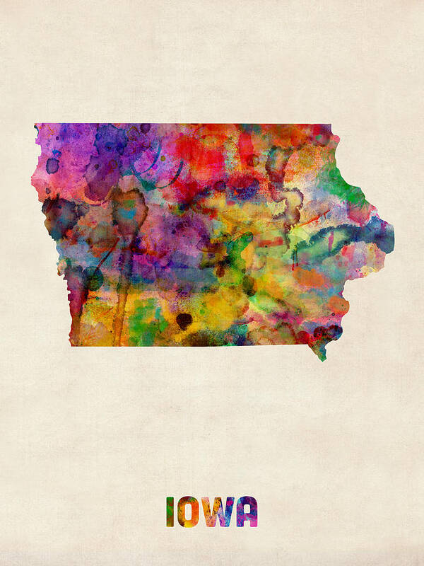 United States Map Poster featuring the digital art Iowa Watercolor Map by Michael Tompsett