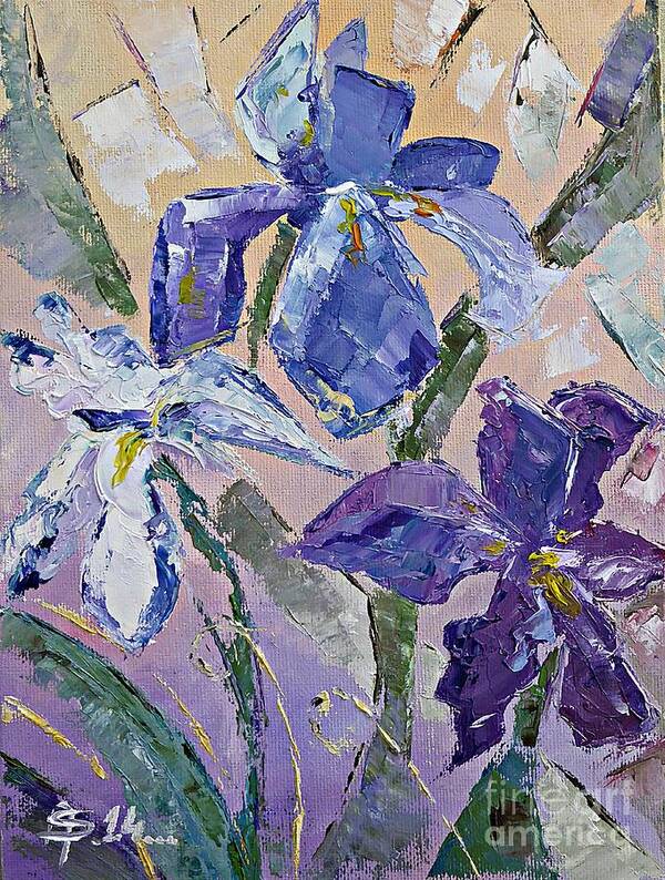 Iris Poster featuring the painting Iris flowers by Amalia Suruceanu