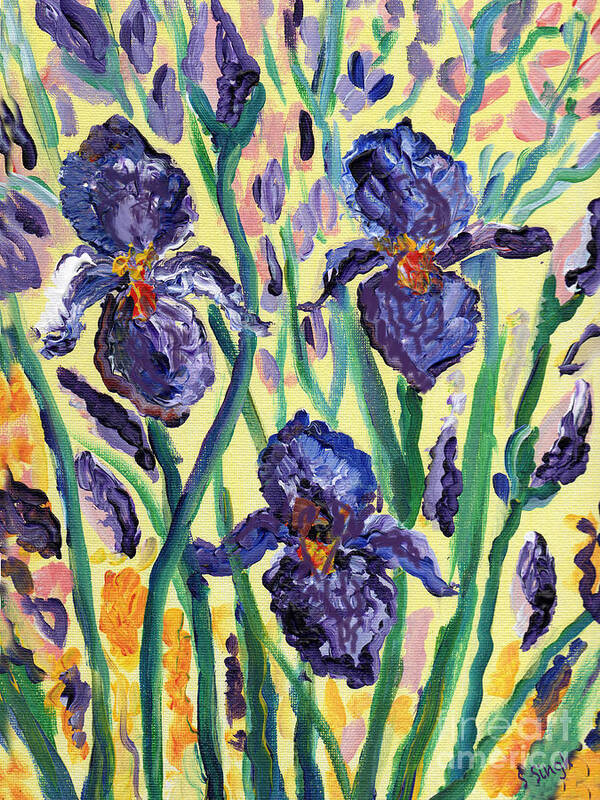 Flowers Poster featuring the painting Iris garden by Sarabjit Singh