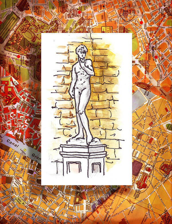 Italy Poster featuring the painting Italy Sketches Michelangelo David by Irina Sztukowski