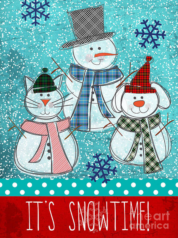 Snowman Poster featuring the painting It's Snowtime by Linda Woods