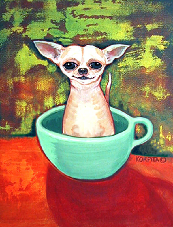Rebecca Korpita Poster featuring the painting Jadite Fireking Teacup Chihuahua by Rebecca Korpita