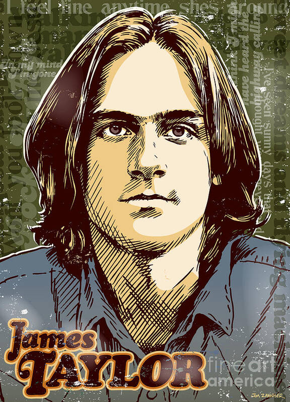 Music Poster featuring the digital art James Taylor Pop Art by Jim Zahniser