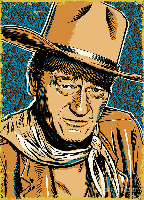 Western Poster featuring the digital art John Wayne Pop Art by Jim Zahniser