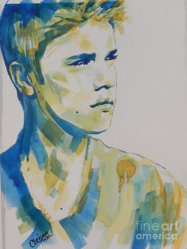 Watercolor Painting Poster featuring the painting Justin Bieber by Chrisann Ellis