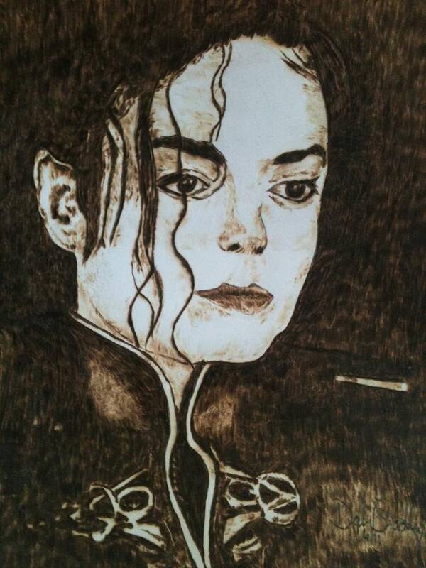 Michael Jackson Celebrity Singer Entertainer King Of Pop Art Pyrography Paper Burned Burning Poster featuring the pyrography King of pop by Dale Bradley