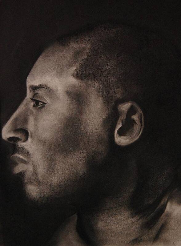 Kobe Bryant Poster featuring the drawing Kobe Charcoal 1 by Cuca Montoya
