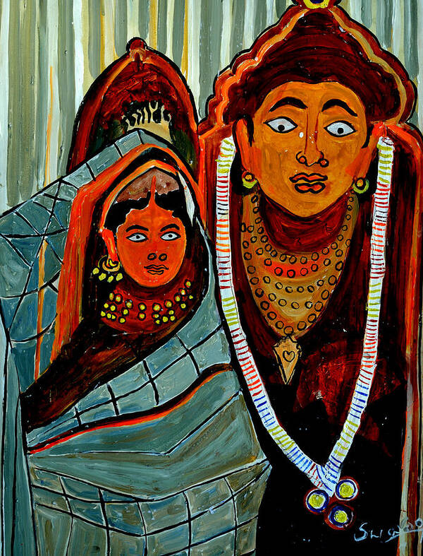 Paintings In Acrylics And Oils On --- Indian Saints Poster featuring the painting Krishna and Radha by Anand Swaroop Manchiraju