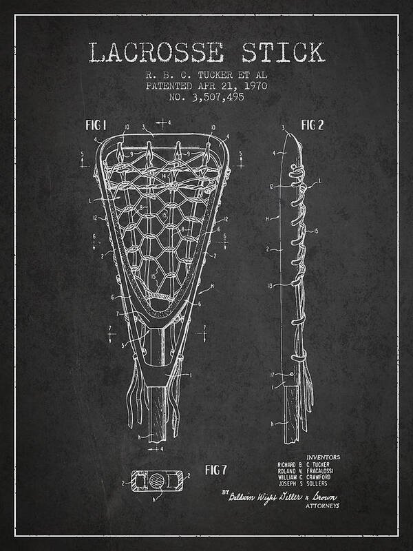 Lacrosse Poster featuring the digital art Lacrosse Stick Patent from 1970 - Charcoal by Aged Pixel