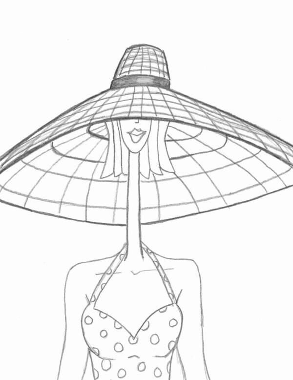 Girl Poster featuring the drawing Large Sun Hat by Ray Ratzlaff