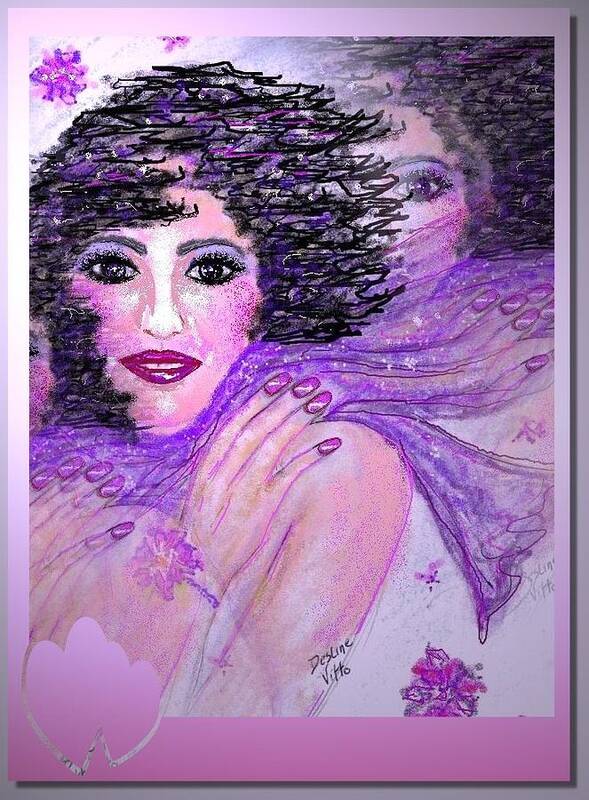 Original Portrait Done With Pastel And Mixed Media On Art Pad Onto Glossy Photo Paper. Lavender Background Poster featuring the mixed media Lavender Gaze by Desline Vitto