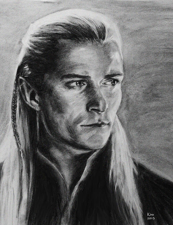 Legolas Lord Of The Rings Orlando Bloom Elf Movie Character Portrait Charcoal Drawing Black And White Poster featuring the photograph Legolas by Kira Rubtsova
