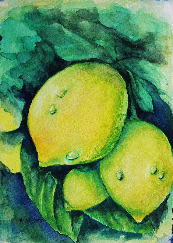 Lemons Poster featuring the painting Lemons by Georgia Pistolis