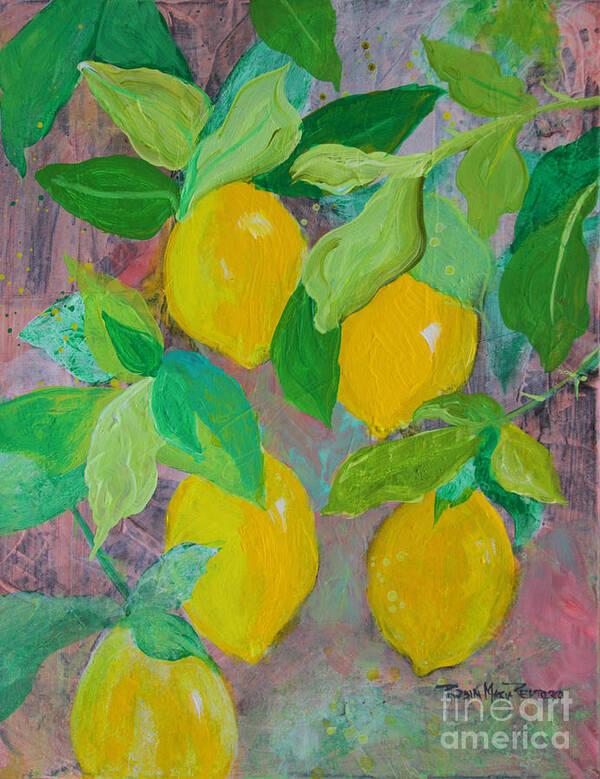 Lemons Poster featuring the painting Lemons on Lemon Tree by Robin Pedrero