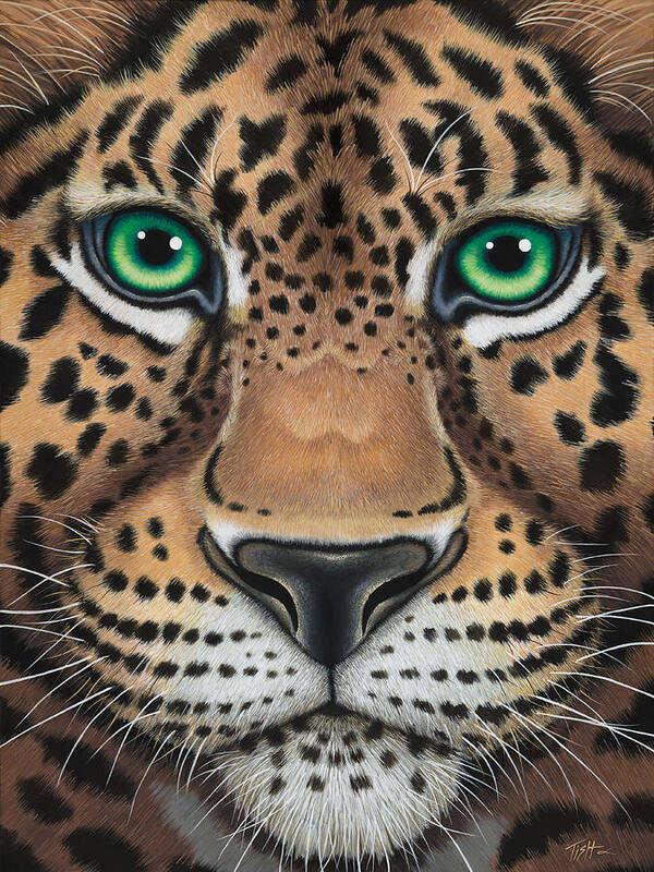 Leopard Poster featuring the painting Wild Eyes Leopard face by Tish Wynne