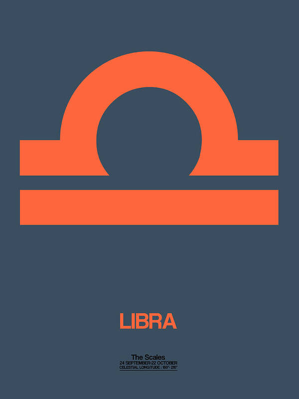 Libra Poster featuring the digital art Libra Zodiac Sign Orange by Naxart Studio