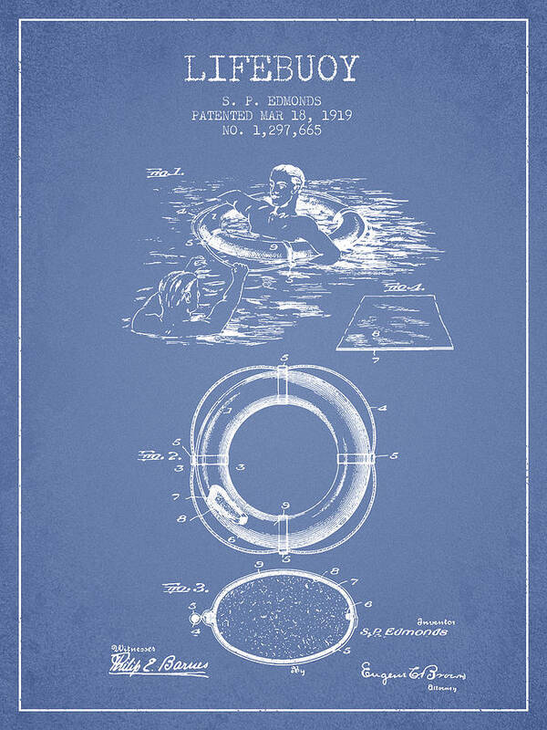 Lifebuoy Poster featuring the digital art Lifebuoy Patent from 1919 - Light Blue by Aged Pixel