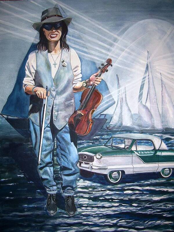 Bluegrass Violin Ocean Poster featuring the painting Linda On Water by Linda Vaughon