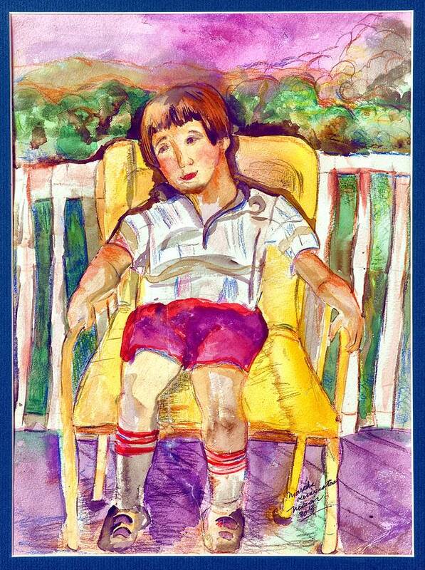 Little Boy Poster featuring the painting Little Boy Sitting Still by Martha Nelson
